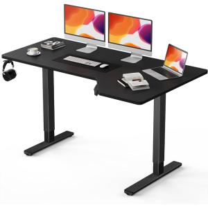 imageTotnz Electric Standing Desk Height Adjustable Sit Stand up Desk LShaped Memory Home Office Desk With Hook 55 x 34 inch Black