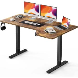 imageTotnz Electric Standing Desk Height Adjustable Sit Stand up Desk LShaped Memory Home Office Desk with Hook 55 x 34 inchRustic