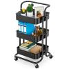 imageTotnz Rolling Utility Cart 3Tier Mesh Organization Cart with Lockable Wheels MultiFunctional Storage Trolley for Office Living Room Kitchen Laundry Bathroom Storage Black TZUC01BBlack