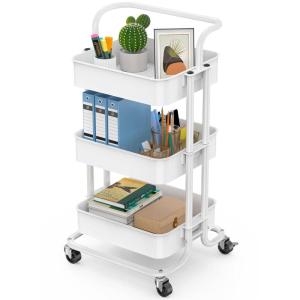 imageTotnz Rolling Utility Cart 3Tier Mesh Organization Cart with Lockable Wheels MultiFunctional Storage Trolley for Office Living Room Kitchen Laundry Bathroom Storage Black TZUC01BWhite